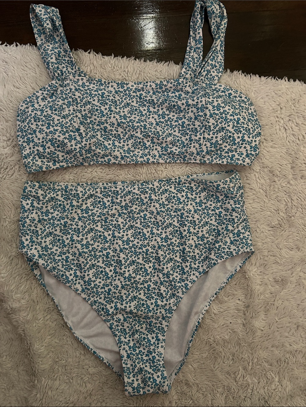 SHEIN Blue Floral High-Waist Bikini Set